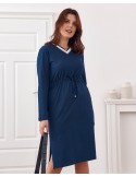 Plus-Size-Kleid in der Taille gebunden, Marineblau FK569 – Online-Shop – Boutique